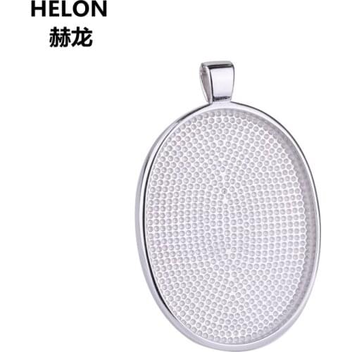 925 Sterling Silver 30x40mm Oval Cabochon Semi Mount Pendant fit Amber Turquoise Lapis Lazuli Setting White Gold Color