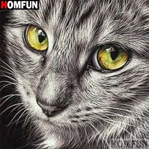 HOMFUN Full Drill Diamond Painting "Cat animal" DIY Picture Of Rhinestone 5D Diamond Embroidery Cross Stitch Decor A30190