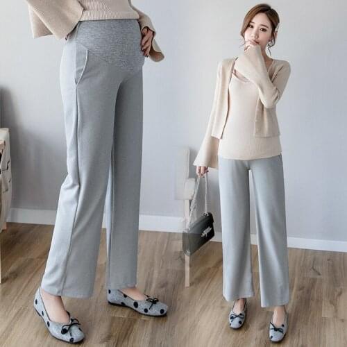 Cotton Wide Leg Pants Formal Work Maternity Belly Pants Spring Fashion Pregnancy Summer Straight Pants for Pregnant Women C815