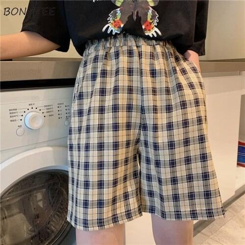 Wide Leg Pants Women Casual Korean Simple Office Ins Summer Thin Loose Fashion Harajuku Streetwear Plaid Knee-length All-match