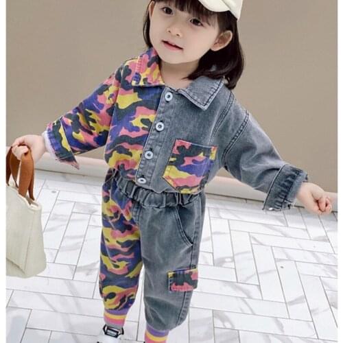 DFXD Spring Autumn Children Clothing Sets 2PC Camouflage Denim Jacket Coat+Jeans Pants Outfit Boys Girls Clothes Sets 1-7Yrs
