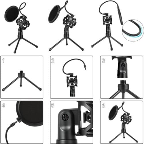 Microphone Filter Holder Stick Desktop Tripod Stand Anti-Spray Net Kit PS-2