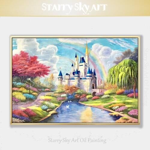 Artist Hand-painted High Quality Beautiful Wall Art Colorful Rainbow Oil Painting on Canvas Colorful Europe Castle Oil Painting