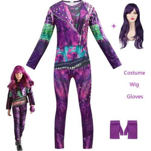 Girls Descendants 3 Evie cosplay costumes with Wig + gloves children Carnival party Jumpsuits halloween costume for kids