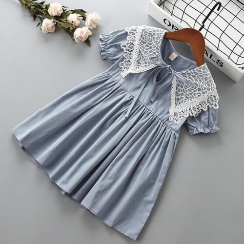 Girl princess lace flower dress Summer children clothing bow knot dresses for 2-7T kids short-sleeve Clothes baby girls dress