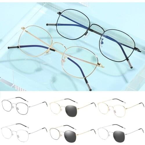 Metal Round Frame Blue Light Color Changing Flat Glasses Fashion Simple Glasses For Women Men Очки Декоративные Sunglasses Women
