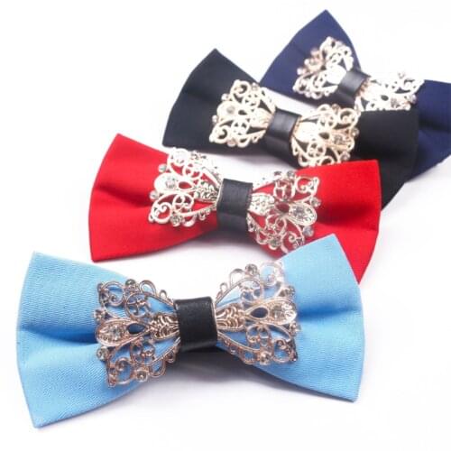 Ricnais Fashion Solid Color Pure Cotton Metal Bow Tie Men For Business Wedding Party Gift Skinny Cravats Luxurious Bowtie