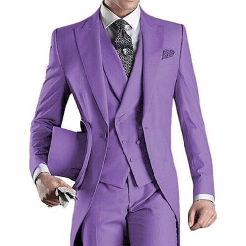 2020 Autumn Men Suit 3 Pieces Slim Fit Peaked Lapel V Neck Tuxedo Fashion Groomsmen Wedding Suits Men (Blazer+Vest+Pants)