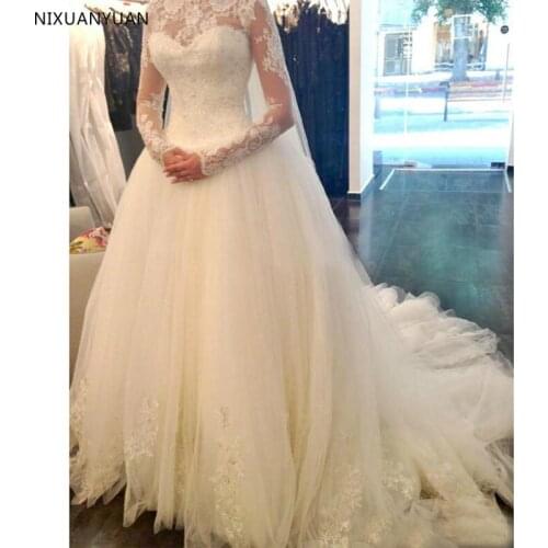 Custom 2021 Summer Lace Wedding Dresses Long Sleeve Wedding Dubai Brush Train Zipper Professional