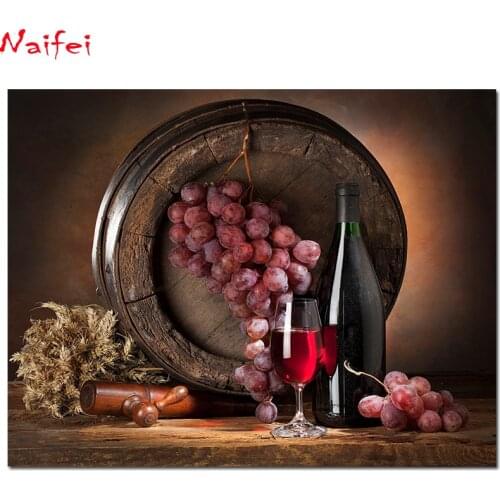 Still-life Barrel Wine Grapes Bottle Stemware 5D DIY Diamond Painting new Embroidery Square Round beads Cross Stitch kit Mosaic