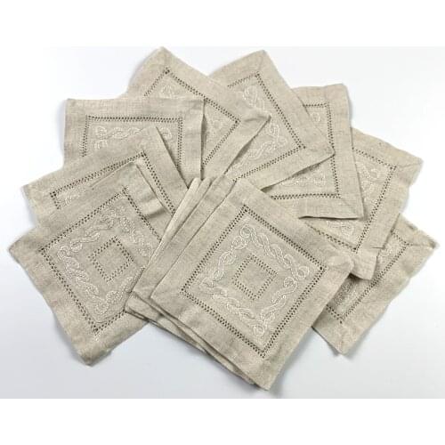 Set of 50 Fashion Oatmeal Linen Sachet with Hand Made Hemstitched Embroidered Floral 5x5-inch Vintage Sachet