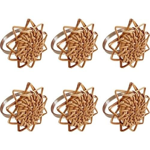 Woven Rattan Napkin Rings Set of 6, Handmade Woven Vintage Napkin Ring, Napkin Holders Sunflower Serviette Buckles