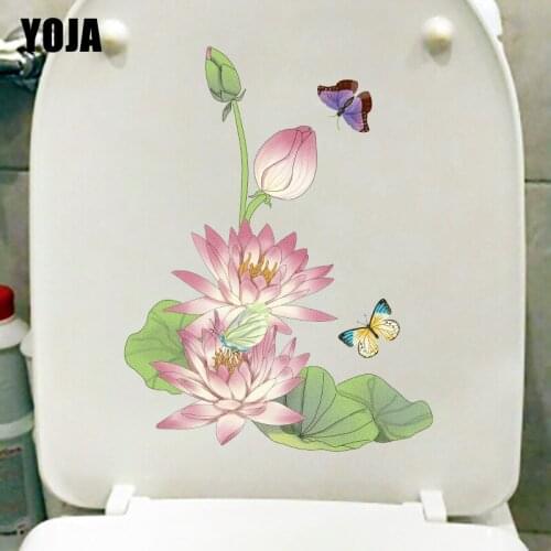 YOJA 17.8X23.4CM Lotus Butterfly Home Decor Living Room Wall Sticker Personality Toilet WC Decal T1-2256