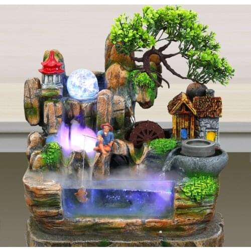Big Size Indoor Desktop Waterfall Ornament Resin Crafts Landscape Water Fountain with Color Changing LED Home Garden Décor