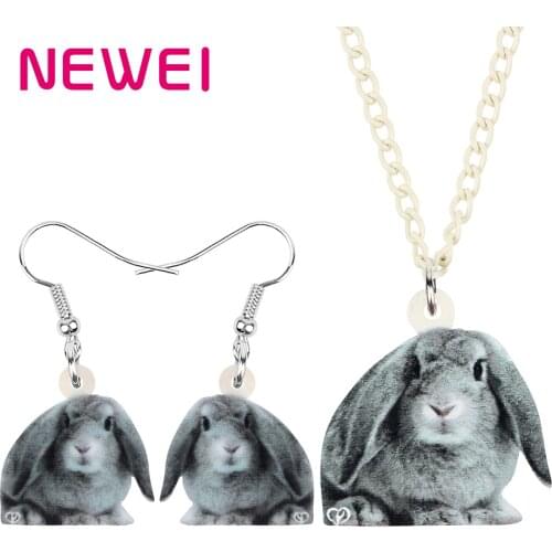 Newei Acrylic Easter Grey Bunny Rabbit Jewelry Sets Pet Big Animal Hare Earrings Necklace For Women Kids Trendy Gift Accessories