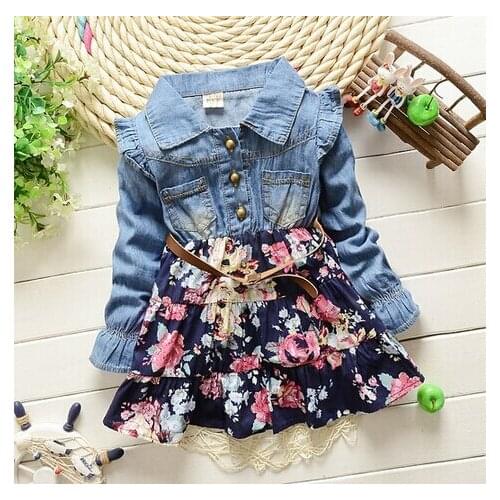 2016 New Baby Girls Clothing Set Cowboy Dress Cotton Dress Babi Girls Autumn Dress Kids Girls Dress