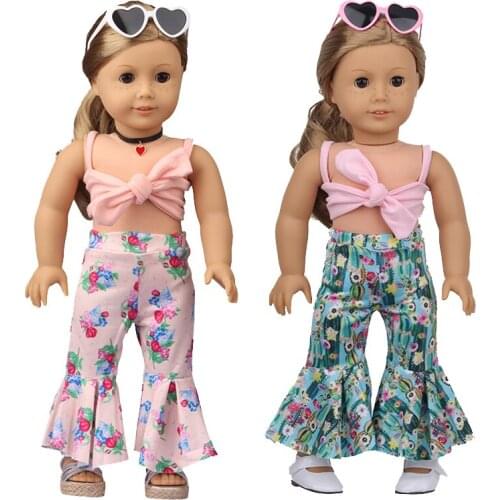 2021 New Pattern Clothes Off Shoulder Flared Pants Suit Fit 18 Inch American&43cm Baby New Born Doll Clothes Accessories