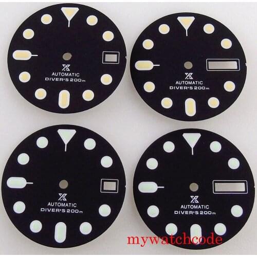 New 28.5mm Black Watch Dial For NH35 NH36A Automatic Movement Green Luminous With Date Window High Quality Parts