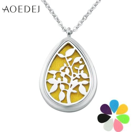AOEDEJ Eau De Parfum Women Necklace Water Drop Pendant Stainless Steel locket Chain Perfume Essential Oil Diffuser Necklace
