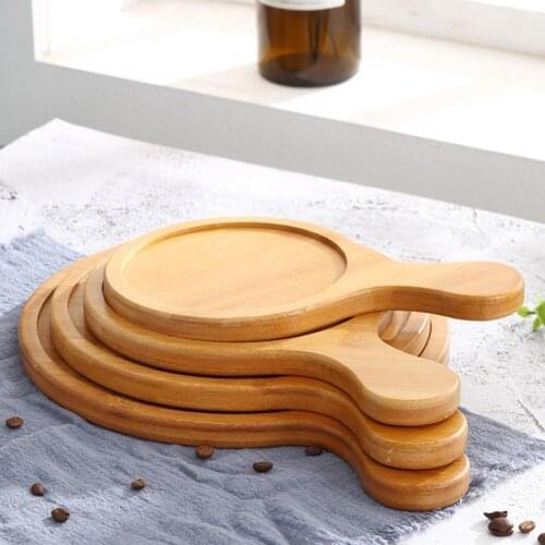 6/8/9/12 Inch Pizza Tray Smooth Handle Design Bamboo Burr-free Dessert Baking Board Plate Dish Bamboo wood round pizza tray