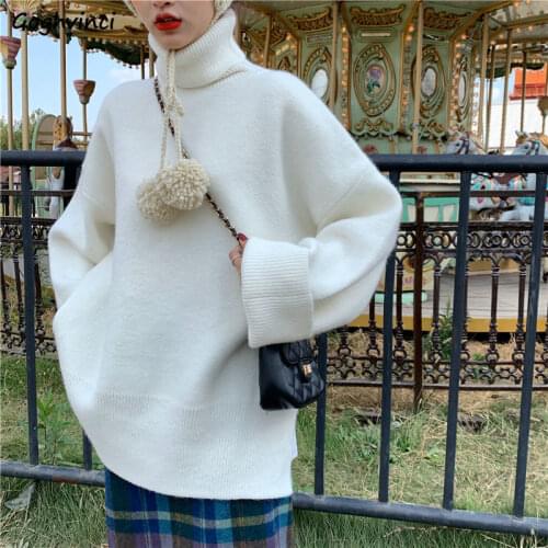 Pullovers Sweater Womens Solid Turtleneck Autumn Warm Loose Simple Thicken Korean Style Long Sleeve Female Knitwear Chic Clothes