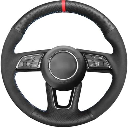 Hand-stitched Black Genuine Leather Car Steering Wheel Cover for Audi A1 (8X) Sportback A3 (8V) A4 (B9) Avant A5 (F5) Q2 2016