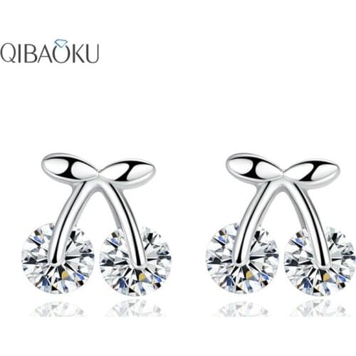 Cherry Stud Earrings Fruit Cute Fashion Ear Jewelry Korean Cubic Zirconia Elegant Crystal Earrings for Women