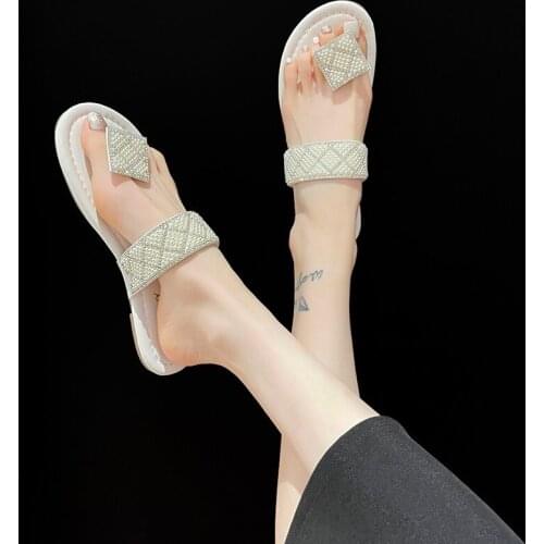 Large Size Flip Flops Flat Comfortable Ladies Slippers Summer Sweet Fashion Sequined Solid Color Beach Shoes Elegant