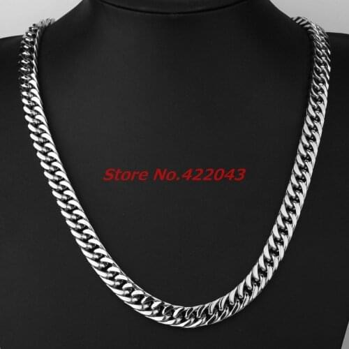 Cute 10mm 7-40" Hiphop Mens Chain Boys Cuban Curb Link Silver color 316L Stainless Steel Necklace Xmas Gift