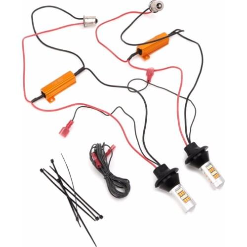 1Pair BAU15S PY21W T20 Dual Color White/Amber Yellow Switchback LED Turn Signal Light+Error Free Canbus with Resistor DRL Auto