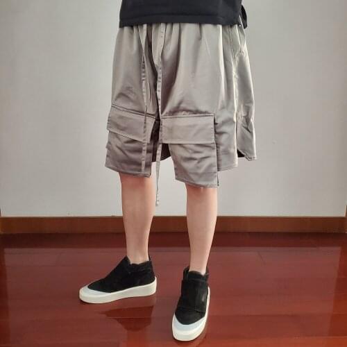 Loose Fit Silver Cargo Shorts Belted Waistband Sweat Shorts Six-Pocket Styling