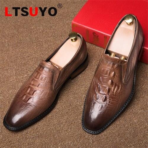 Mens leather crocodile pattern casual shoes,fashion retro-color formal banquet mens shoes,high-end office business mens shoes