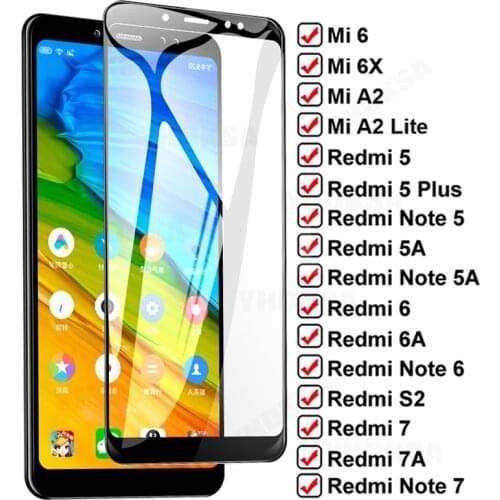 11D Full Cover Glass For Xiaomi Mi 6 6X A2 Lite Tempered Screen Protector Redmi 6A 7A S2 Note 7 6 Pro 5A 5 Plus Protective Film