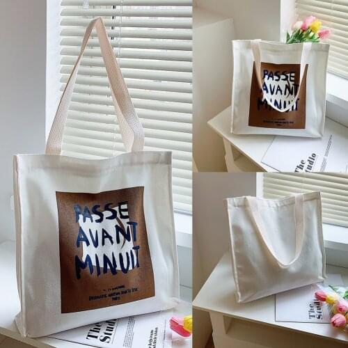 Women Canvas Shopper Bag Letters Print Cotton Cloth Shoulder Bag Female Eco Friendly Hand bag 2021 Reusable Grocery Tote Bags