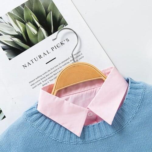 Women Plain Solid Color Cotton Fake Collar Curved Hem Pointed Lapel Half-Shirt