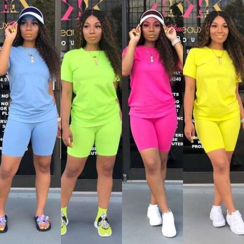 Summer O-Neck T-Shirts Women Short Pant Suits Casual Female Tracksuit Solid Color Top Tees Mid Waist Shorts Set 2 Piece Outfits