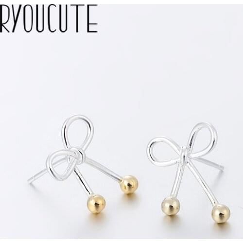 RYOUCUTE Real Silver Color Bow Earrings for Women Female Jewelry Pure Silver Earrings Girls Gift Pendientes
