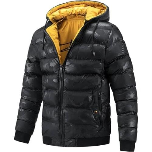 Winter casual mens cotton jacket double-sided wear hooded jacket mens camouflage cotton jacket Parkas coat