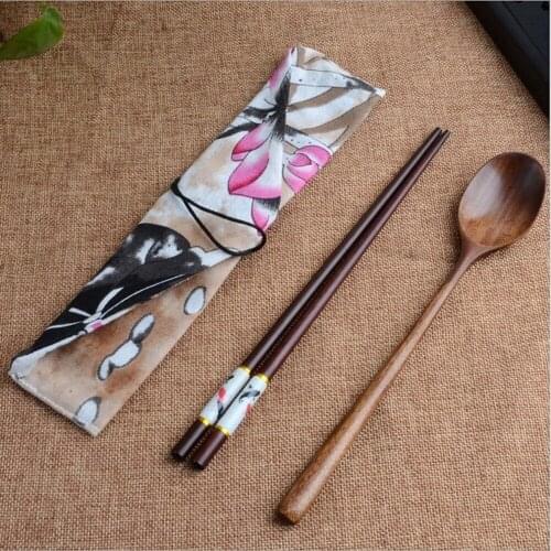 1Set Japanese Vintage Wooden Chopsticks Spoon Tableware 2pcs Set New Gift Tableware Kitchen Accessories Easy To Carry 006