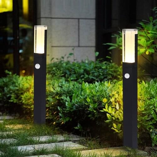 10W LED Outdoor Lawn Lamp Modern Waterproof Aluminum Motion Sensor Pillar Light Villa Courtyard Pathway Lawn Landscape Light
