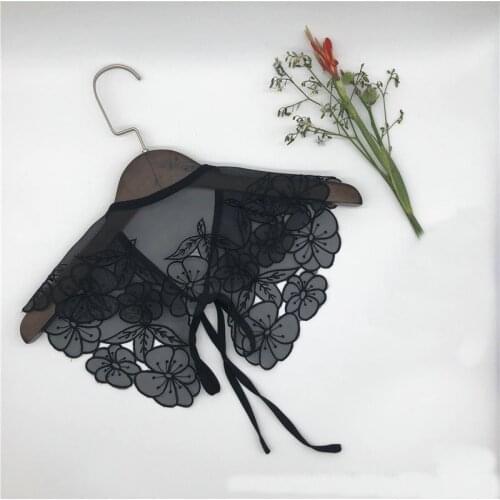 2021 Women Embroidery Hollow Out Lace Flower Bandage Strap Chiffon Fake Collar Elegant Lapel False Detachable Collar Blouse Tops