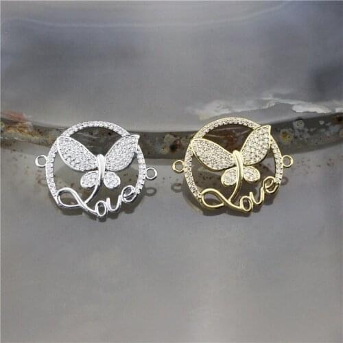 21*21mm 20pcs/lotButterfly shape cz round connector charm,cubic zirconia micro paveconnector,fashion bracelet jewelry component