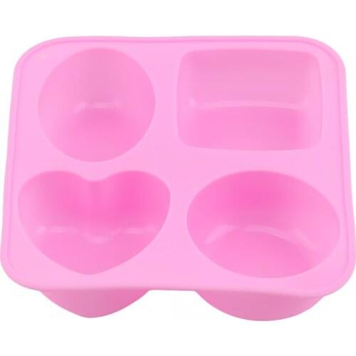 4 Grid Heart Square Round Oval Geometry Silicone Soap Mold Silicone Cake Baking Pan Muffin Cup Mousse Mold Soap DIY Mould
