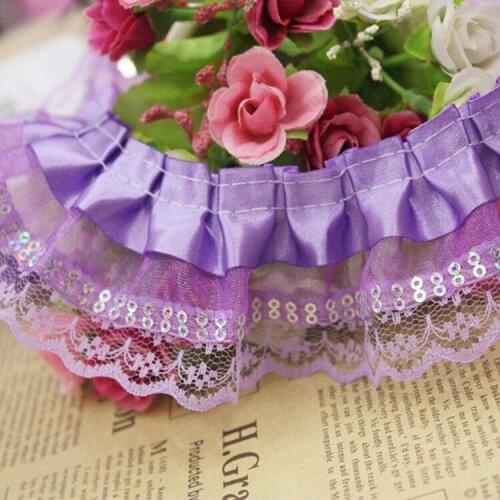 40yards/lot 5cm 2-layer pleated lace white,pink,red,purple lace ribbon wedding accessories toys lace