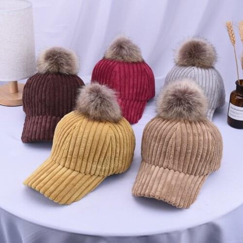 2021 New Fox Fur Ball Baseball Cap Hats for Women Caps Men Gorras Hombre Casquette Homme Hats Femme Gorras Para Mujer Gorra