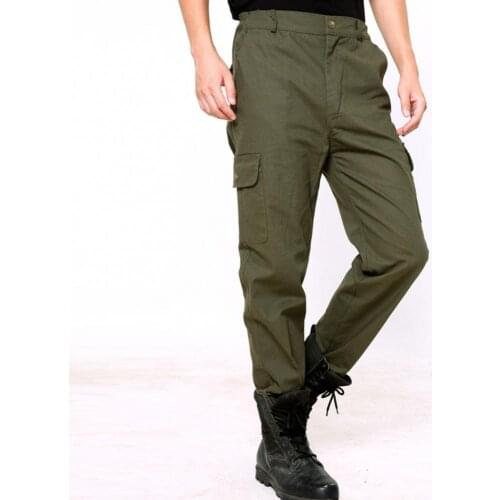 Men Pants Casual Men Solid Color, Straight Pants Button Pockets Thick Long Cargo Pants Straight Work Trousers robe Men 2021