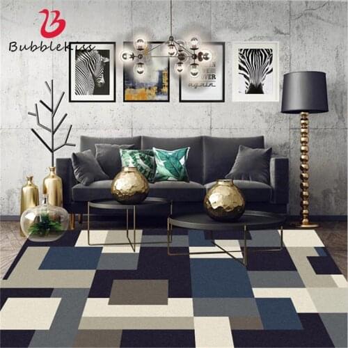 Bubble Kiss Modern Style Black and White Geometric Square Pattern Area Rug Fashion Non-slip Carpets for Living Room Decor Mats