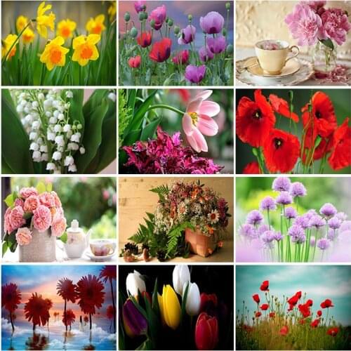 DIY 5D Diamond Painting Full Round Square Resin Mosaic Diamond Embroidery Cross Stitch Kits Wall Art Various Colorful Flowers