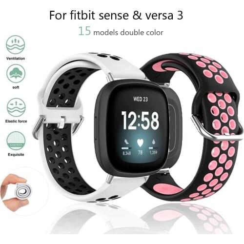 Double Color Soft Silicone Strap For Fitbit Versa 3/Sense Smart Watch Replacement Watch Band For Fitbit Sense Wristband