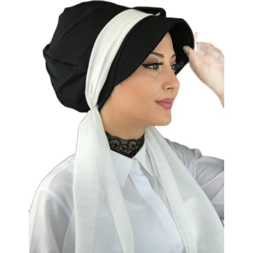 Islamic Fashion Muslim Women Hijab 2021 Trend Scarf Buckle Ready Sal Damson Siphon Black Biritli Scarf Hijab Hat Bathing Cap
